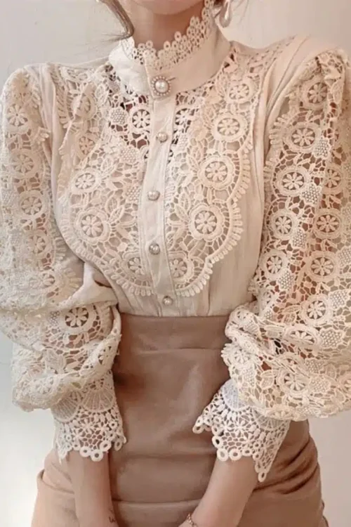 Bohemian Lace Flower-Embellished Blouse