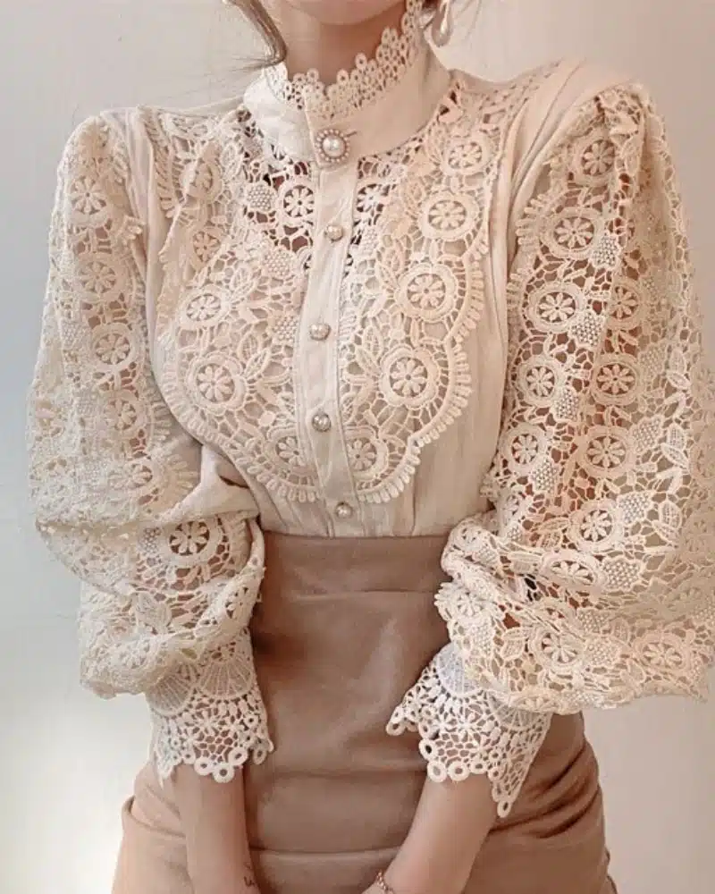 Bohemian Lace Flower-Embellished Blouse