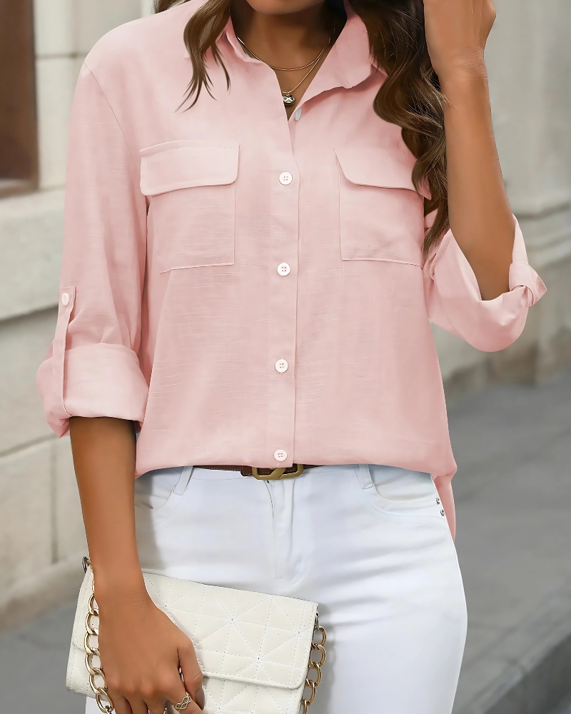 Button-Down Casual with Mid - Length Sleeves Shirt - Image 18