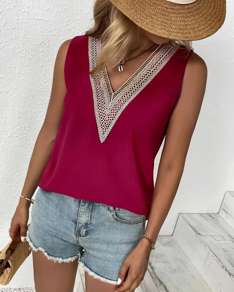 Elegant Sleeveless V-Neck Lace Blouse - Image 13