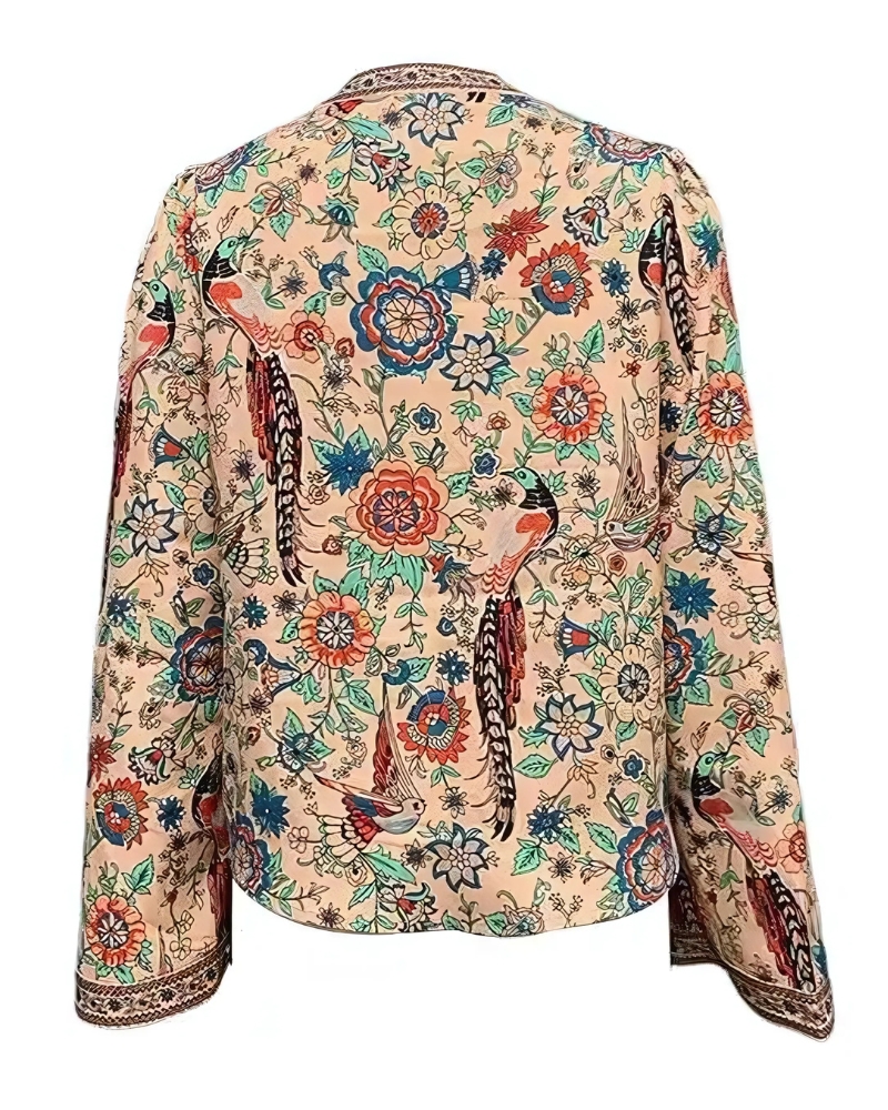 Floral Print V-Neck Casual Long Sleeves Boho Style Blouse - Image 3