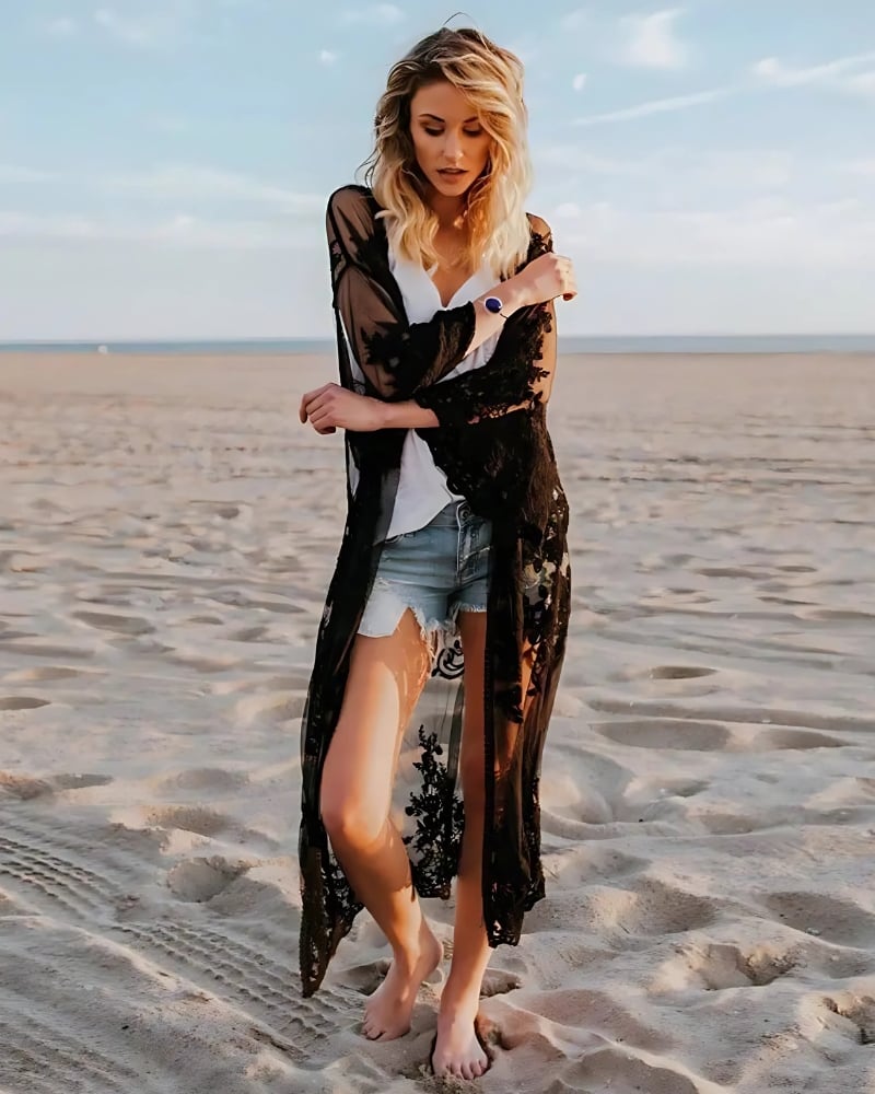 Kimono Long Elegant Lace with Long Sleeves