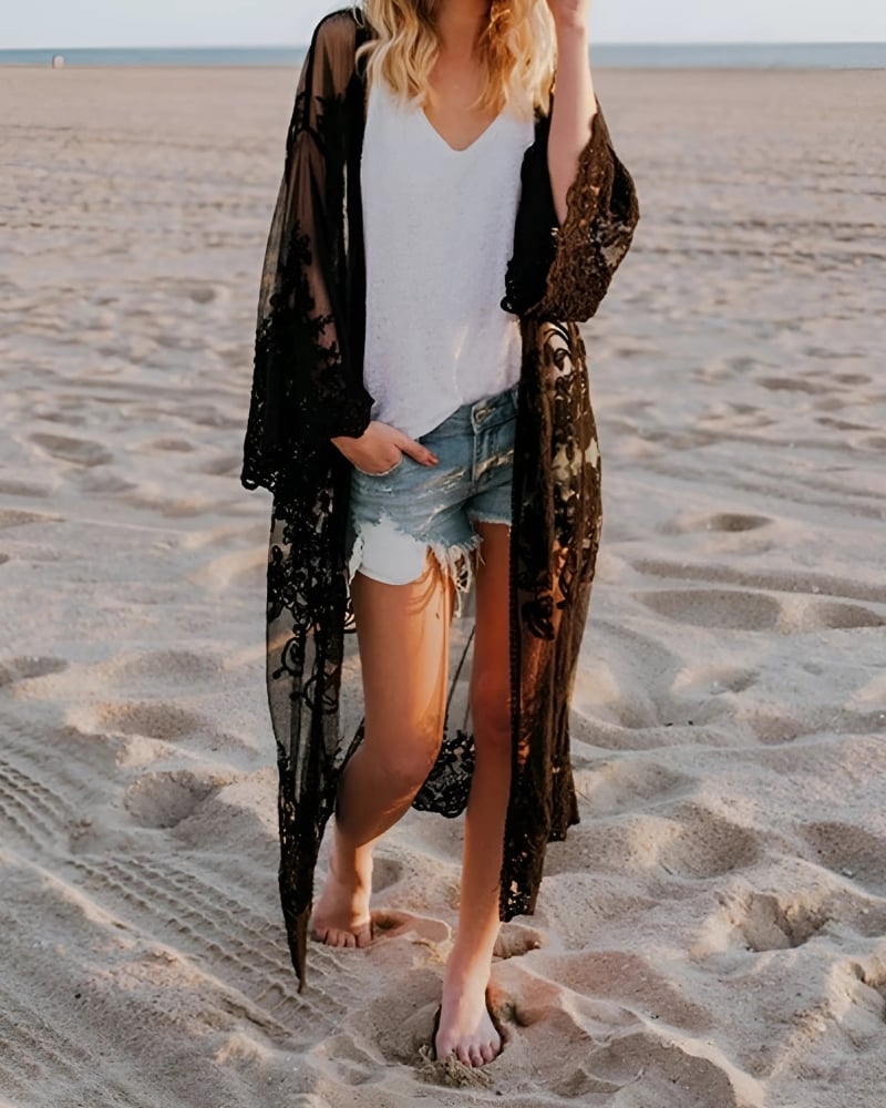 Kimono Long Elegant Lace with Long Sleeves - Image 2
