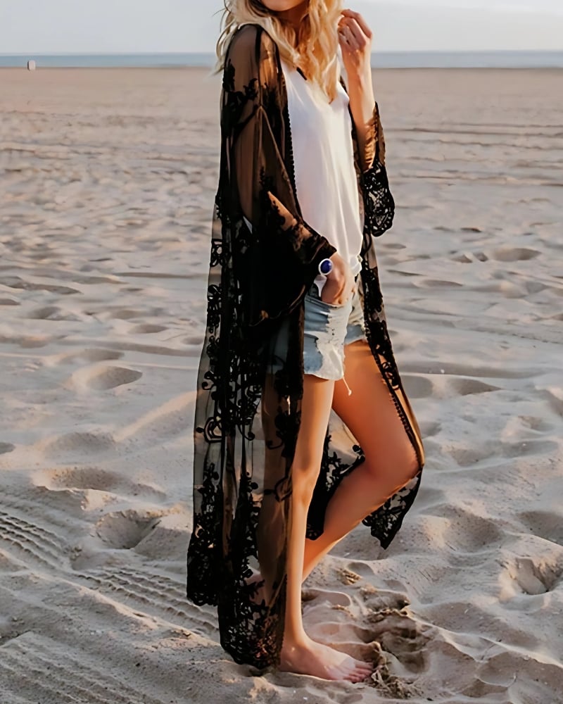 Kimono Long Elegant Lace with Long Sleeves - Image 3