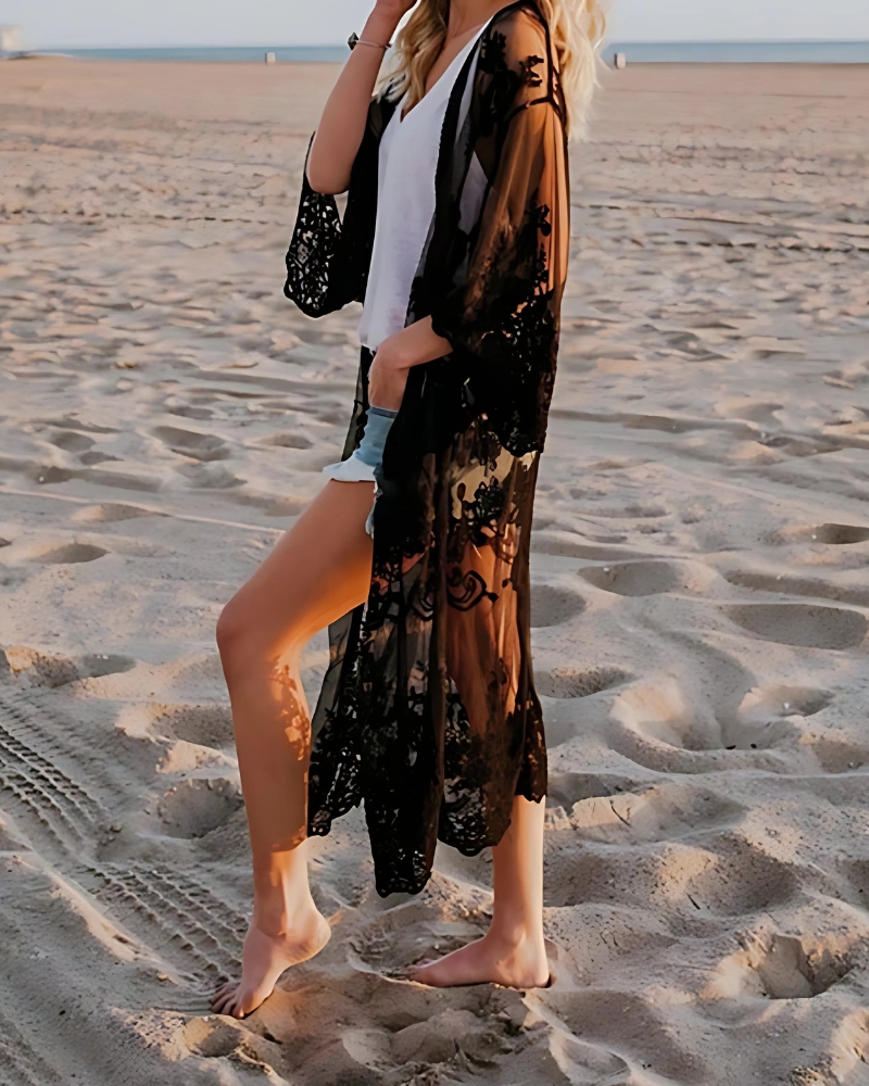 Kimono Long Elegant Lace with Long Sleeves - Image 5