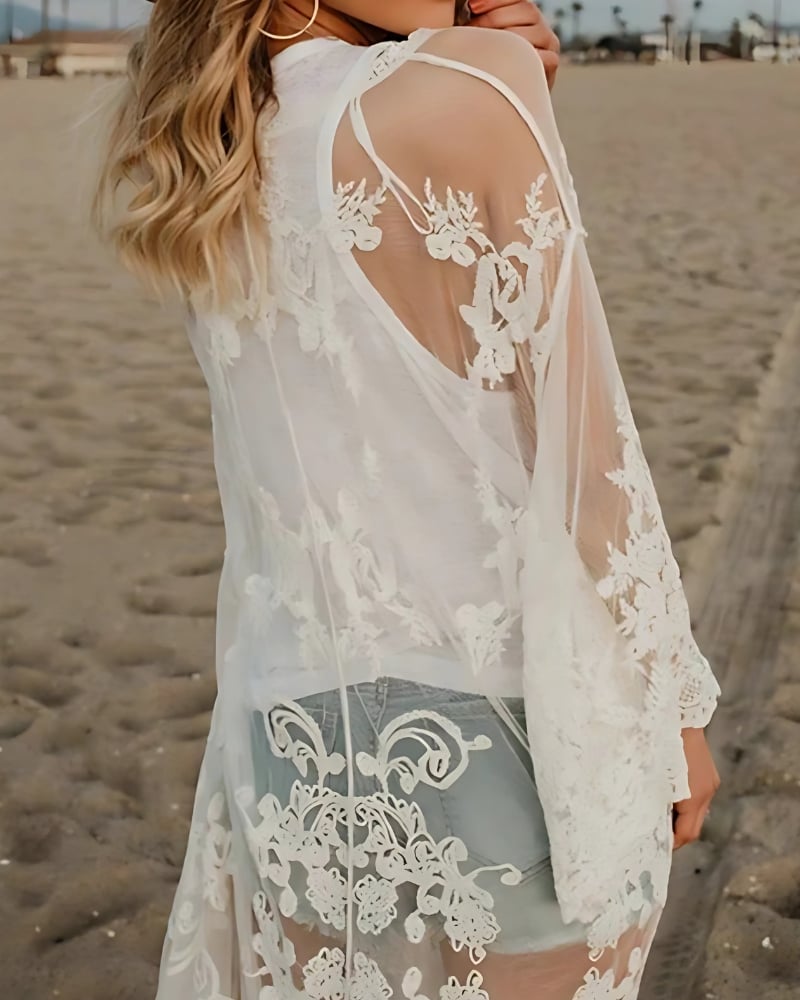 Kimono Long Elegant Lace with Long Sleeves - Image 7