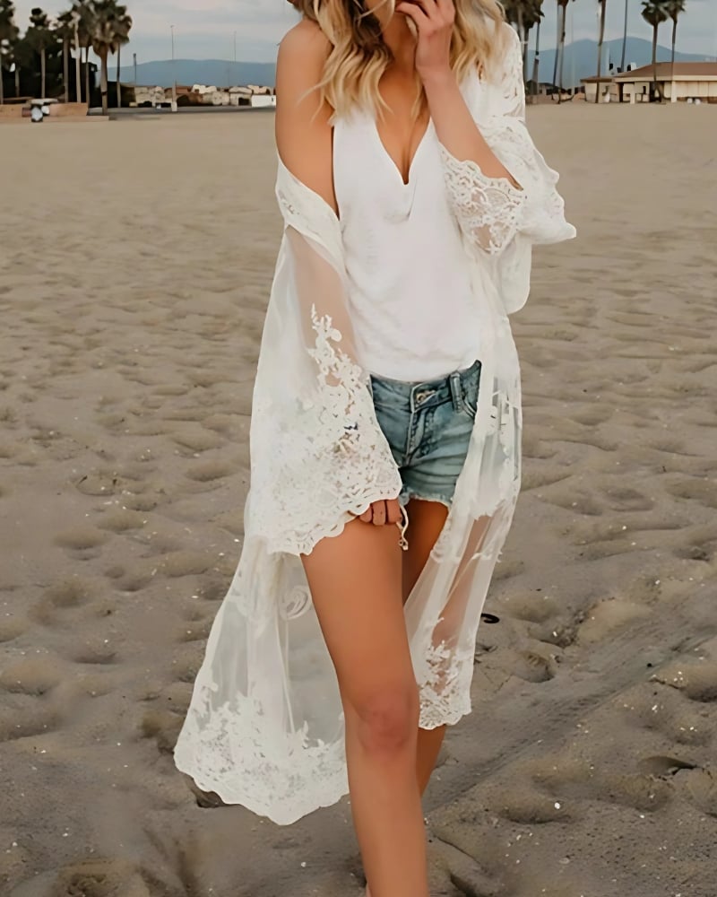 Kimono Long Elegant Lace with Long Sleeves - Image 8