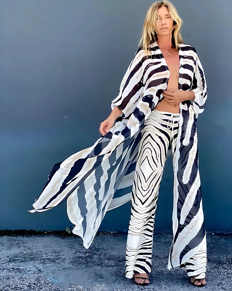 Kimono Long Bohemian Style Zebra Print