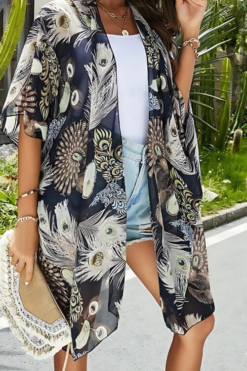 With Mid - Length Sleeves Print Beach Sarong