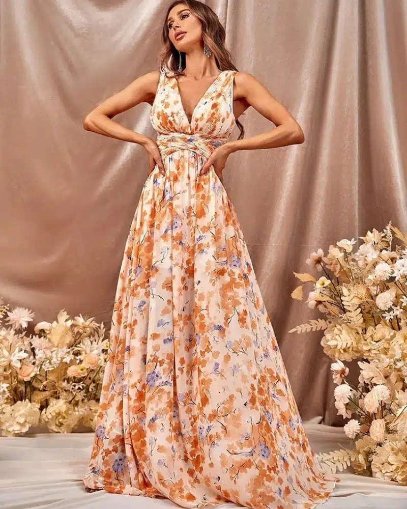 Bohemian Maxi Dress and Elegant with Print of Fleur