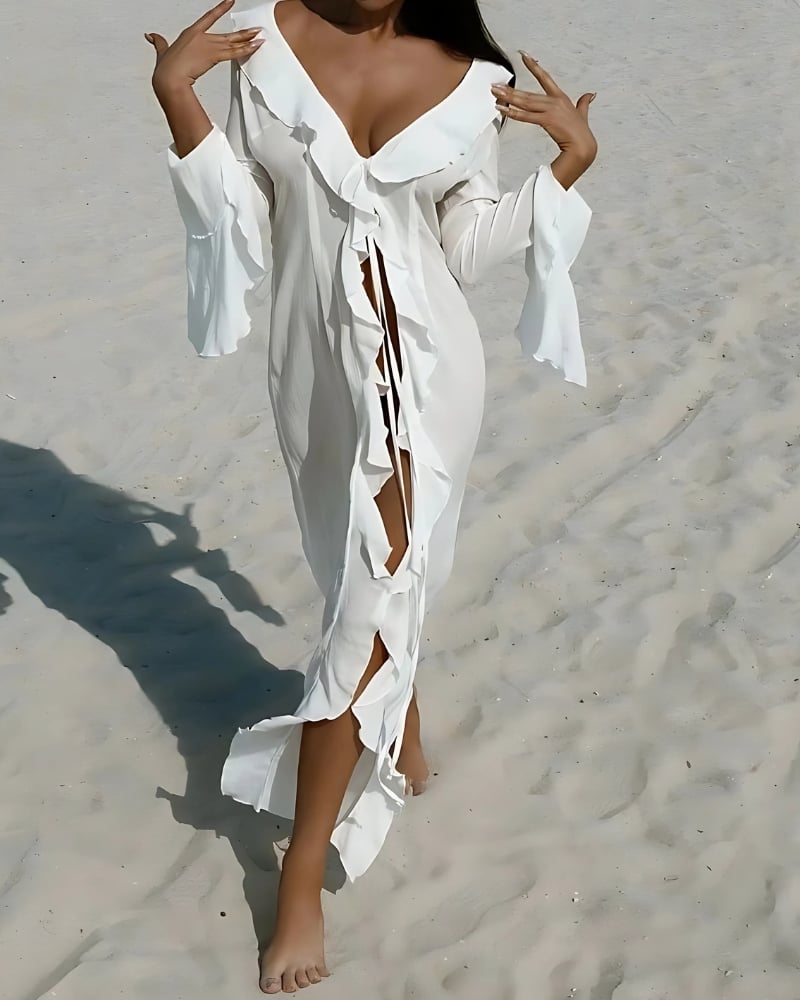 Beach Long with Ruffles Kimono Dress