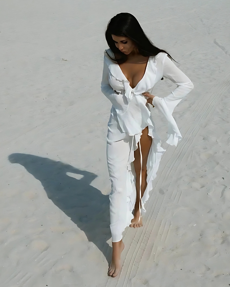 Beach Long with Ruffles Kimono Dress - Image 3