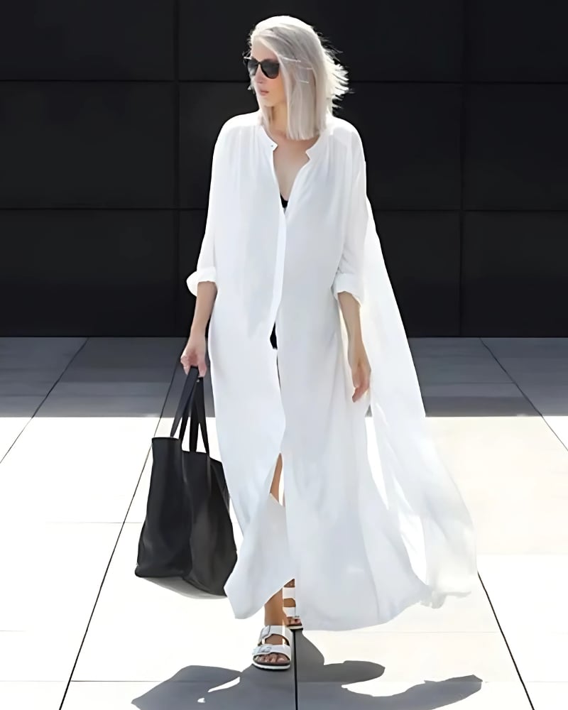 Beach Long White in Cotton Kimono Dress