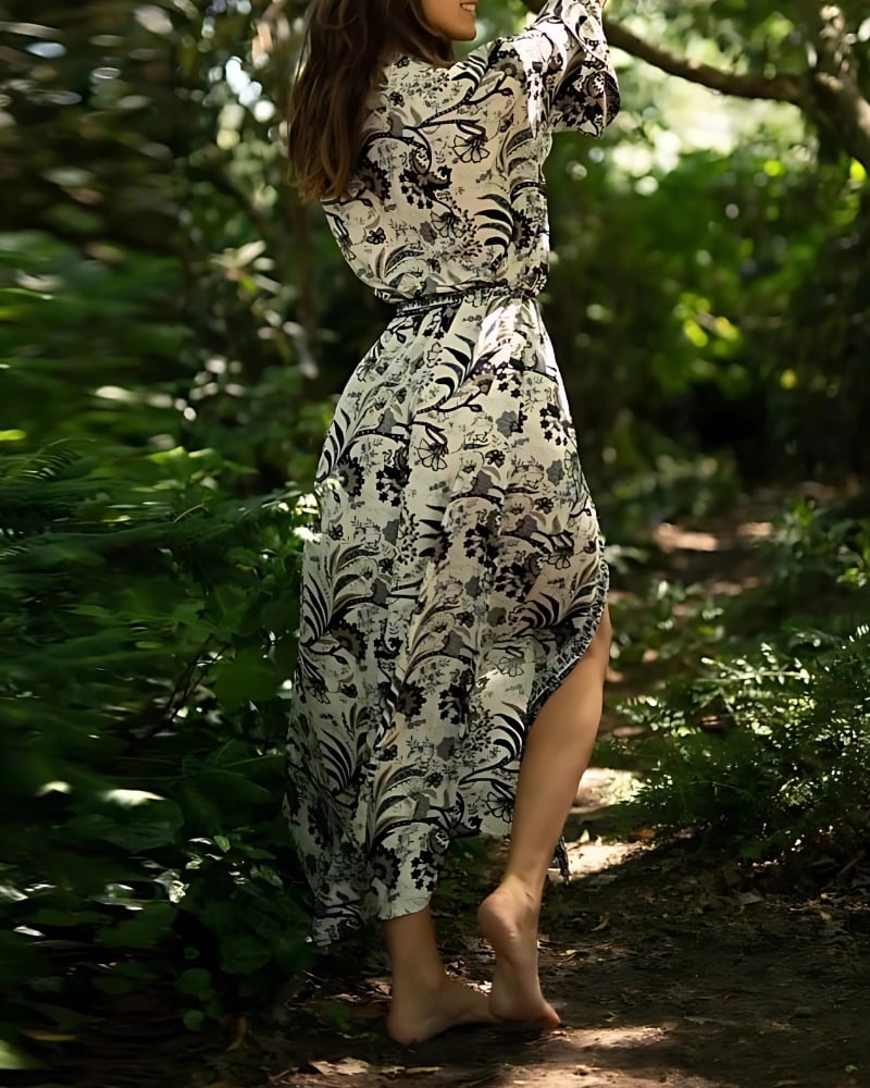 Long floral retro kimono dress - Image 5
