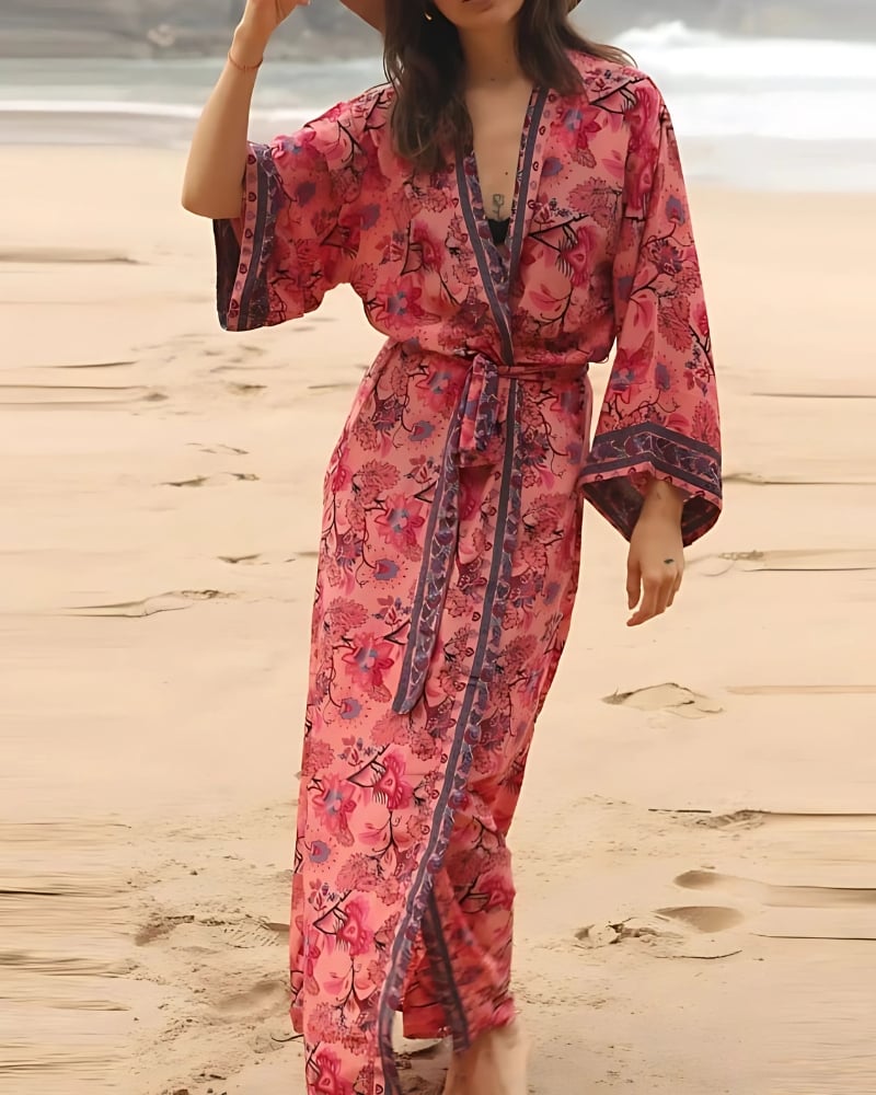 Long floral retro kimono dress - Image 7