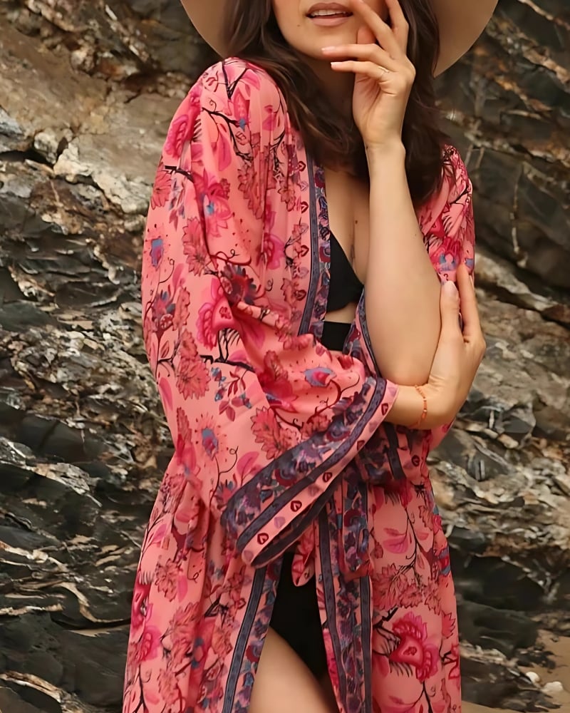 Long floral retro kimono dress - Image 8