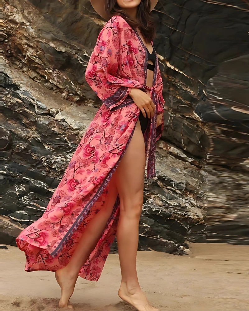 Long floral retro kimono dress - Image 9