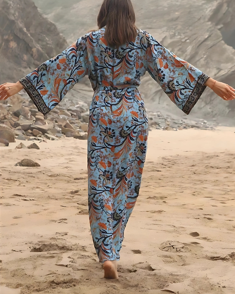 Long floral retro kimono dress - Image 3