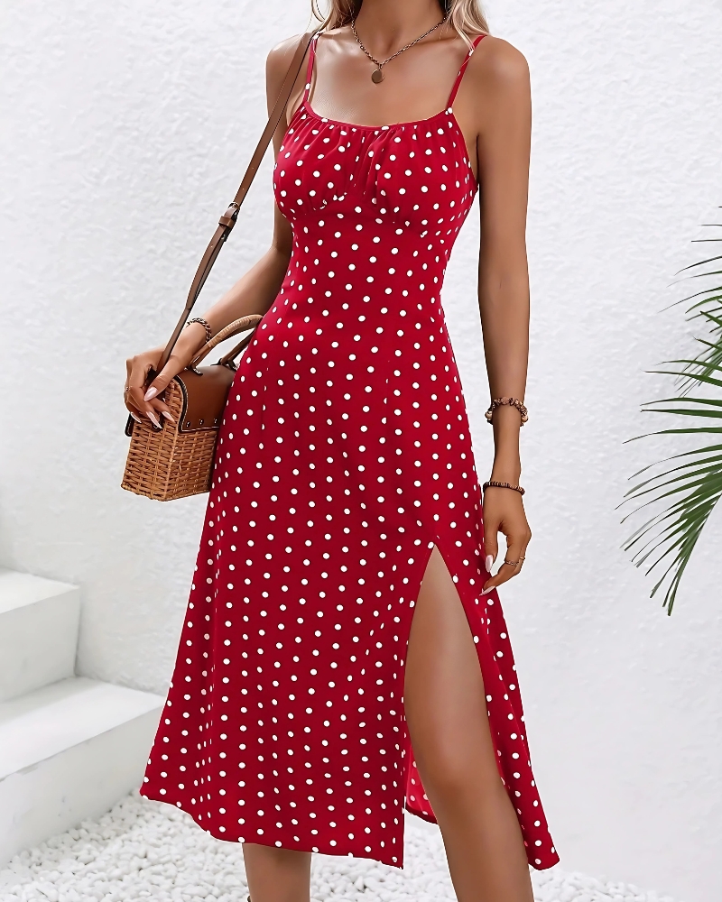 Midi with Straps Print Polka Dot Summer Dress