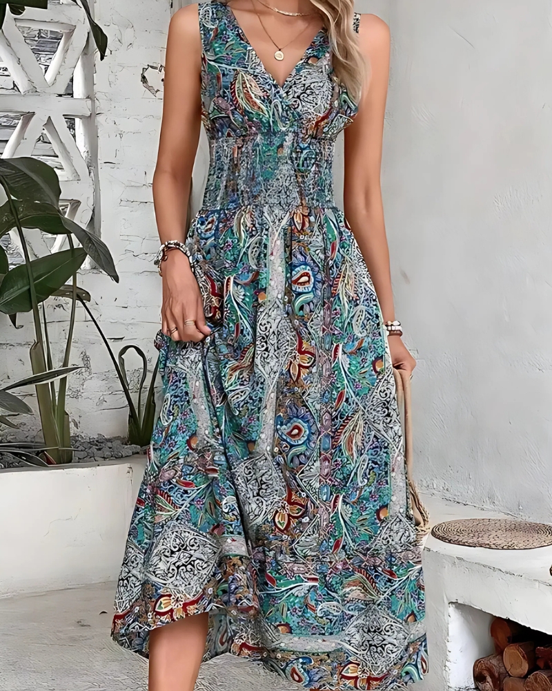 Elegant casual sleeveless print boho style dress - Image 3