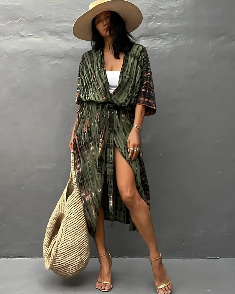 With Mid - Length Sleeves Boho Style Kimono Dress