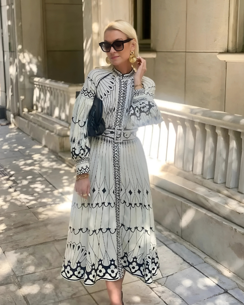 Retro Elegant with High Neck Maxi Dress