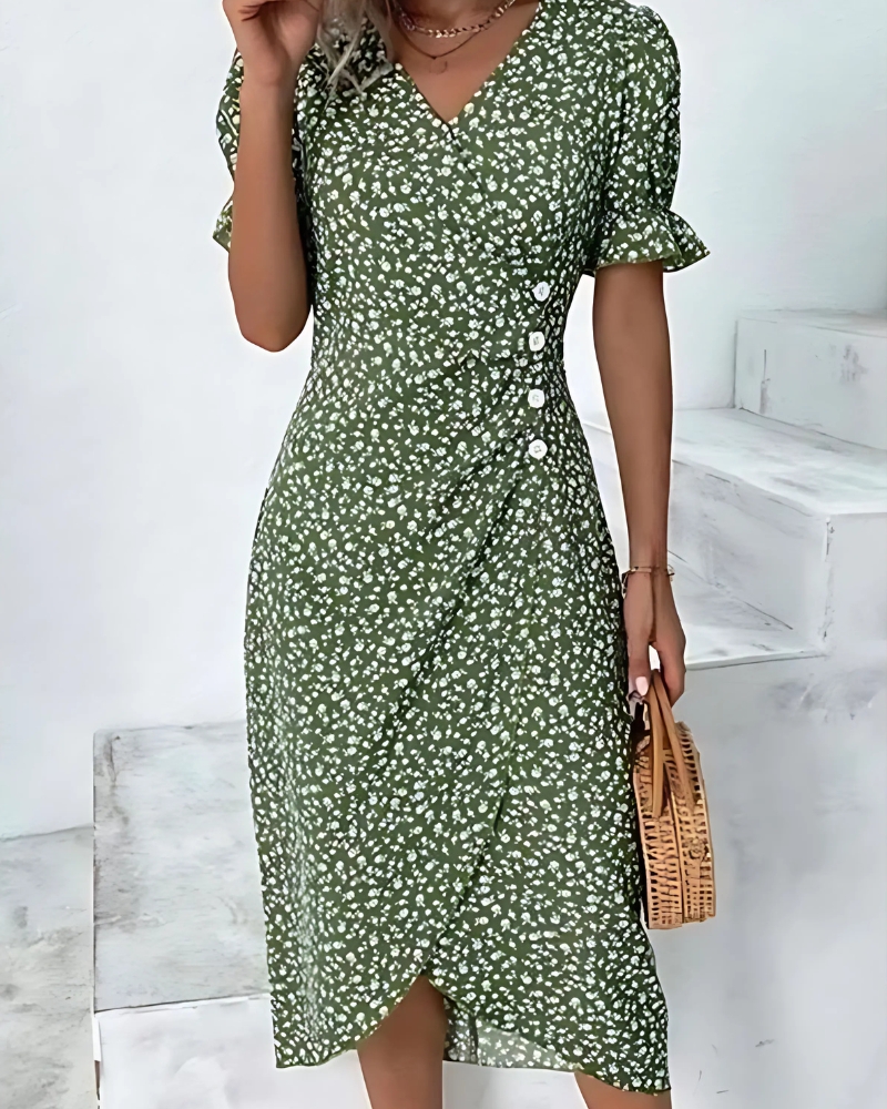 Midi with Buttons Wrap Dress