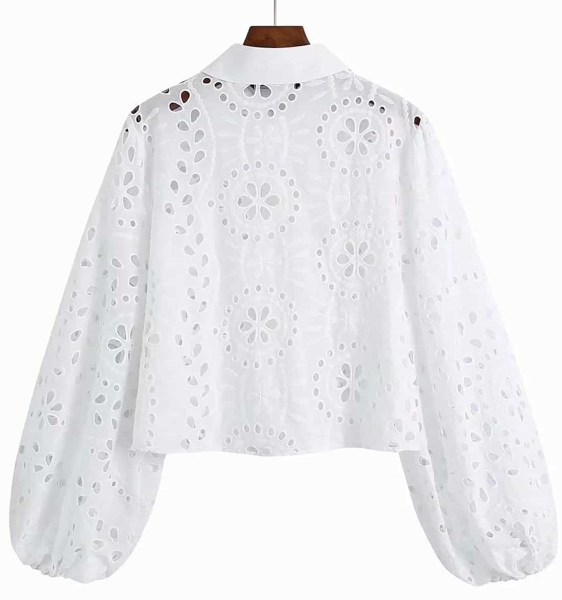 Bohemian white short elegant lace blouse - Image 2