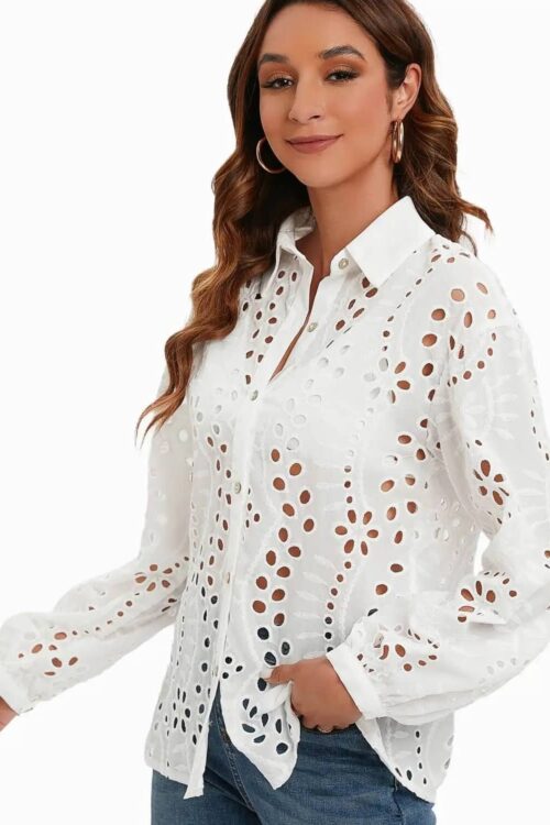 Bohemian White Lace Dressy and Fitted Blouse