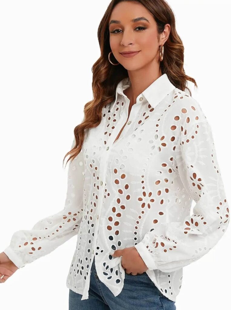Bohemian White Lace Dressy and Fitted Blouse
