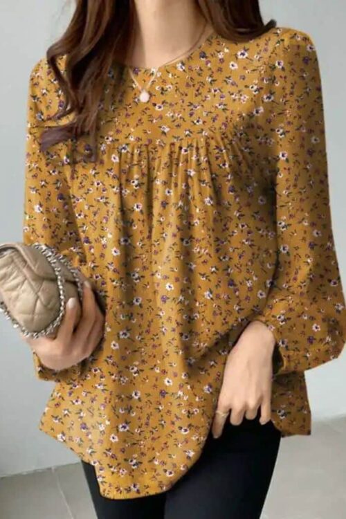 Bohemian Yellow Elegant with Floral Print Blouse