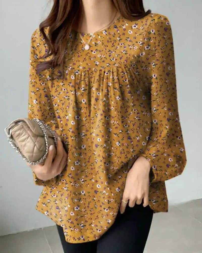 Bohemian Yellow Elegant with Floral Print Blouse