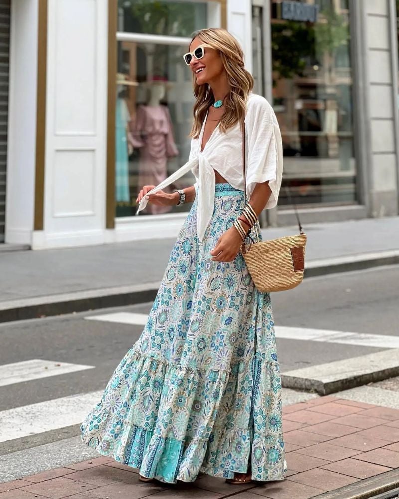 Bohemian Flared with Floral Prints Skirt - Image 2