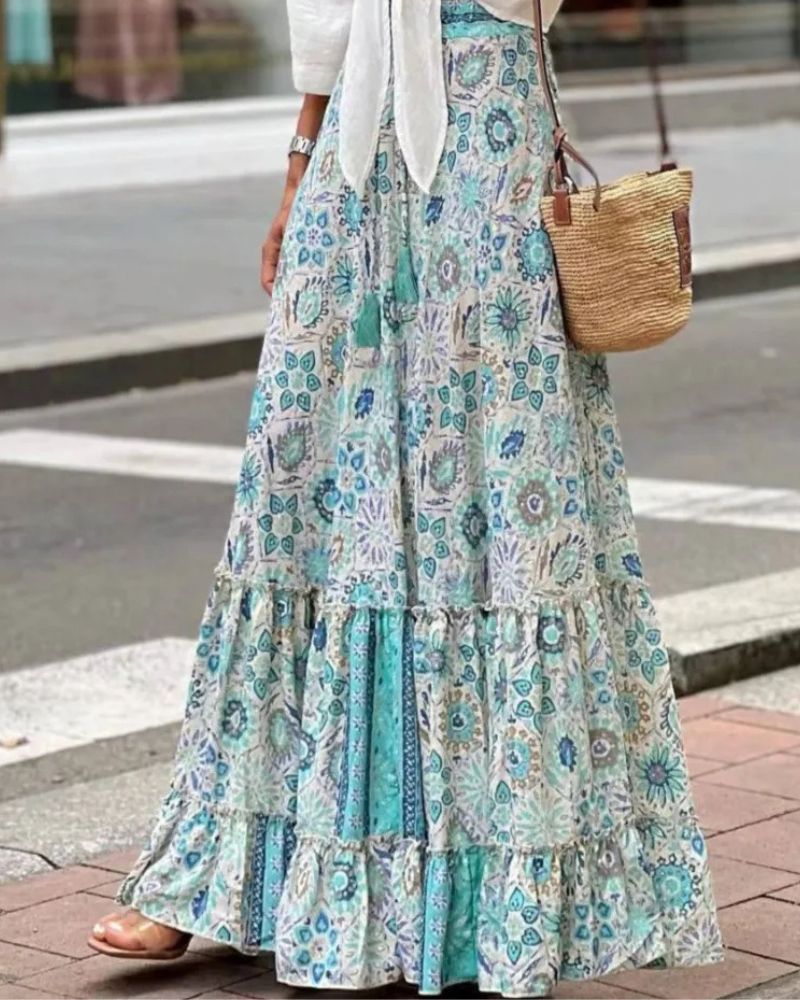 Bohemian Flared with Floral Prints Skirt - Image 3