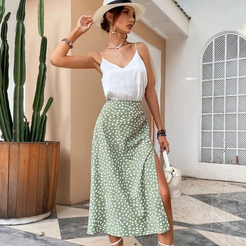 Bohemian Maxi Skirt Elegant Printed Polka Dot