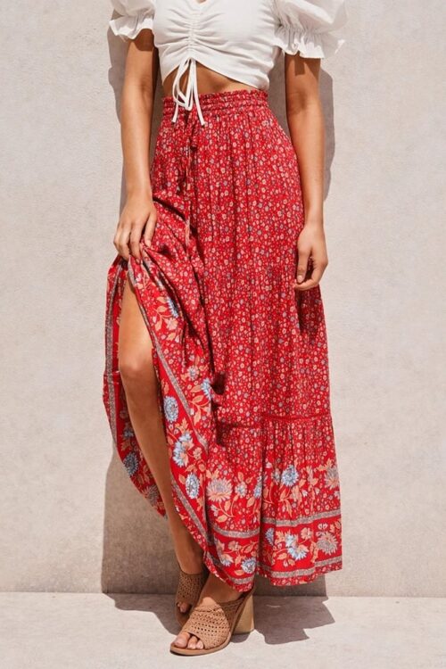 Bohemian maxi skirt with floral prints