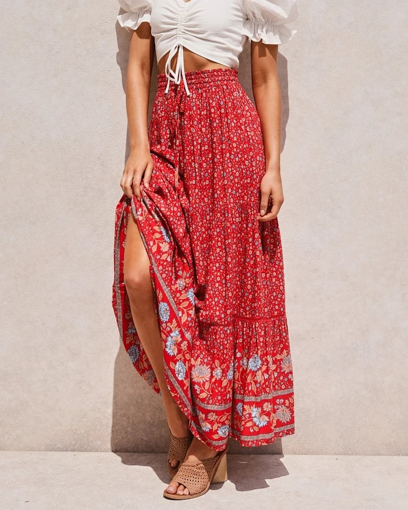Bohemian Maxi Skirt with Floral Prints