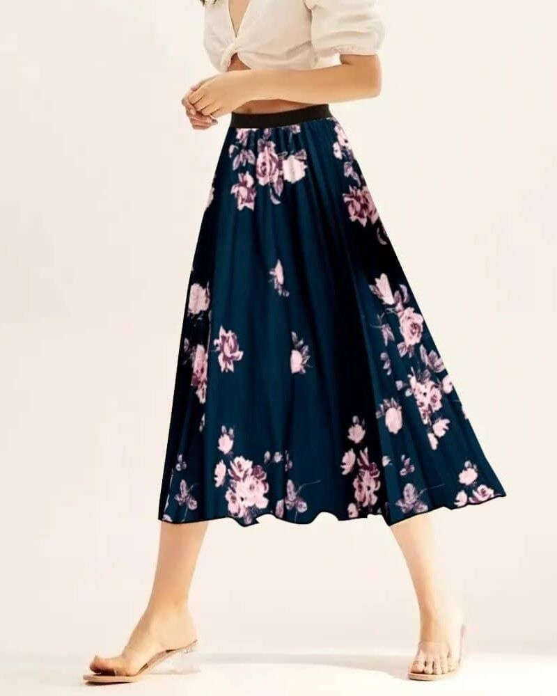 Bohemian Maxi Skirt Black Lightweight Flower-Embellished
