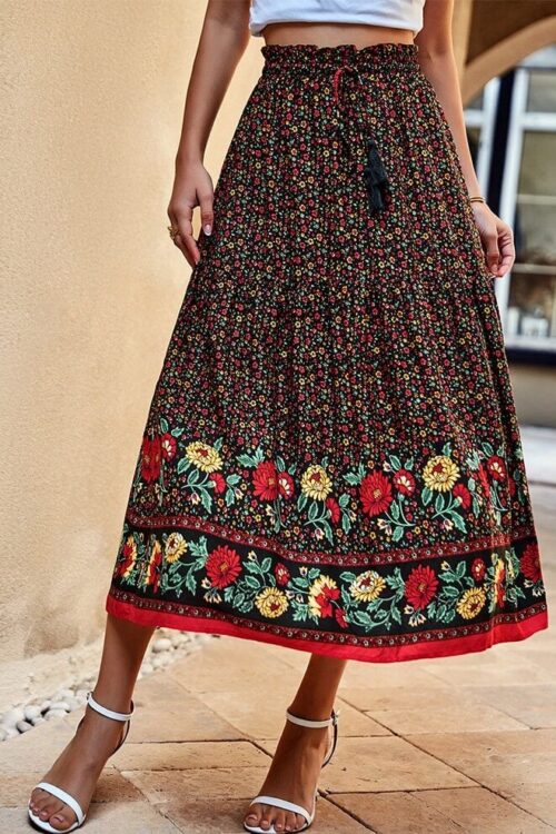Bohemian Maxi Skirt Black High-Waist Comfortable