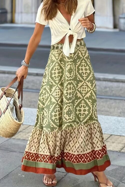 Bohemian Maxi Skirt Embellished of Delicate Patterns