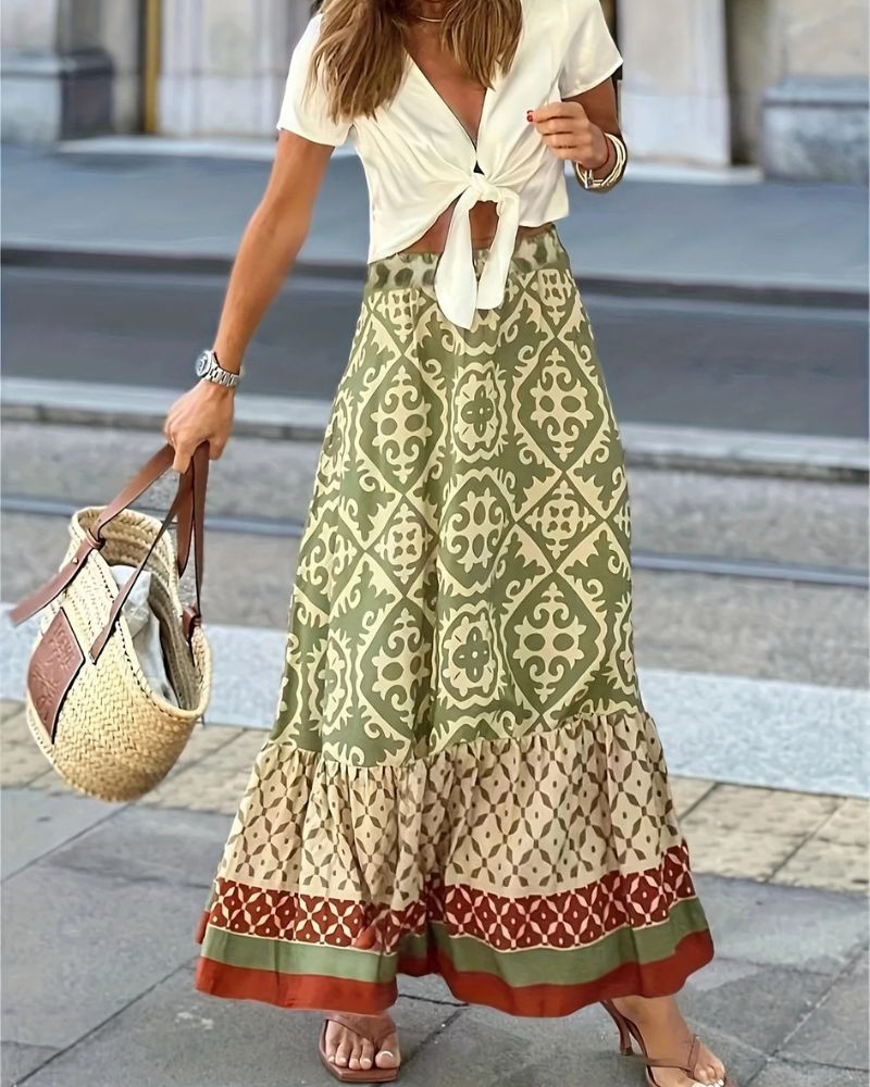 Bohemian Maxi Skirt Embellished of Delicate Patterns