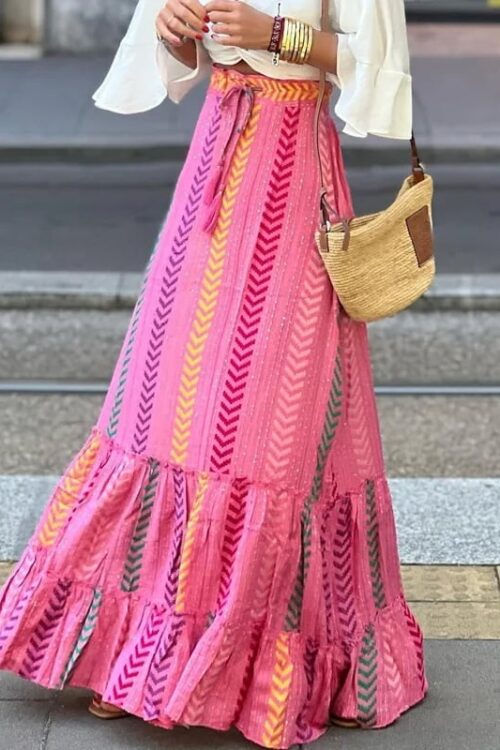Bohemian Maxi Skirt Pink Chic and Elegant