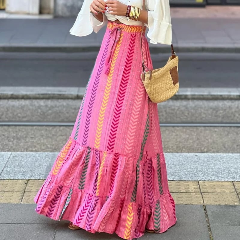Bohemian Maxi Skirt Pink Chic and Elegant