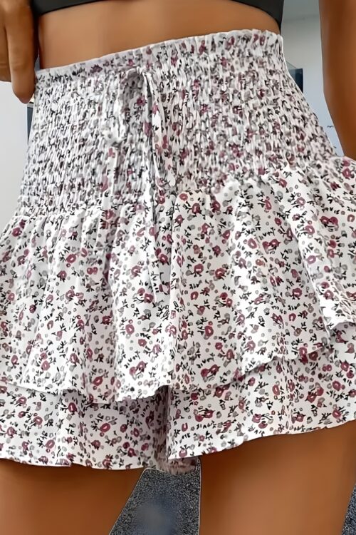 Floral Print Bohemian Short Skirt with Ruffles