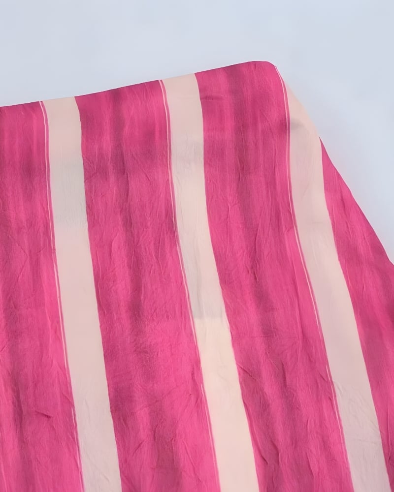 Bohemian satin long skirt with stripes and floral print - Image 7