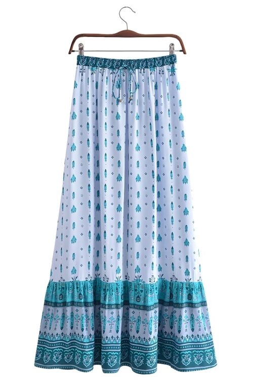 Bohemian floral trapeze long skirt with ruffles