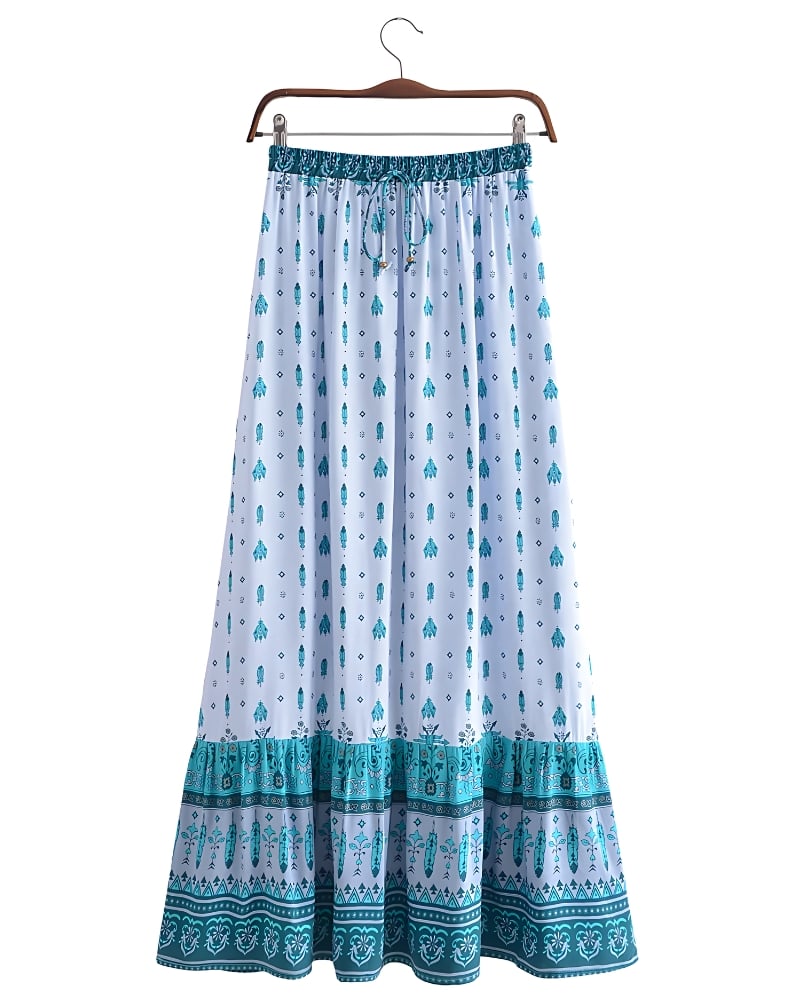 Bohemian Floral Trapeze Long Skirt with Ruffles
