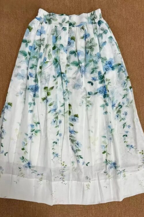 Bohemian floral linen midi skirt