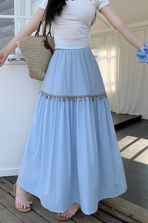 High-waist pleated bohemian korean skirt