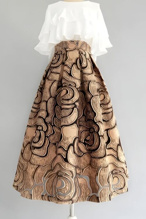 High-waist geometric print bohemian skirt
